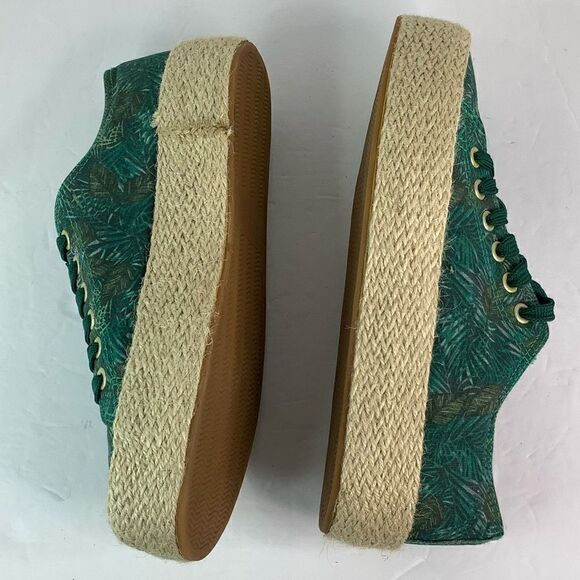 GEMO Round Toe Lace Tie Platform  Green/Leafs Print Espadrilles Sz 38/US 7.5 - Picture 4 of 10